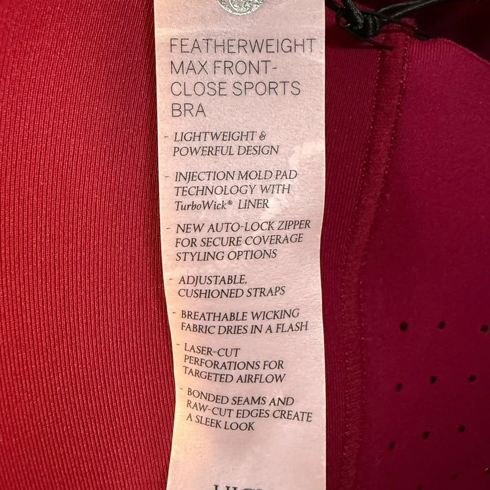 Victoria’s Secret Sport Bra 38D Front Zip High Support NWT Red